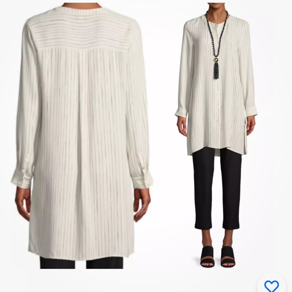 Eileen Fisher Stripe Silk Button Down Mandarin Collar Tunic 3x